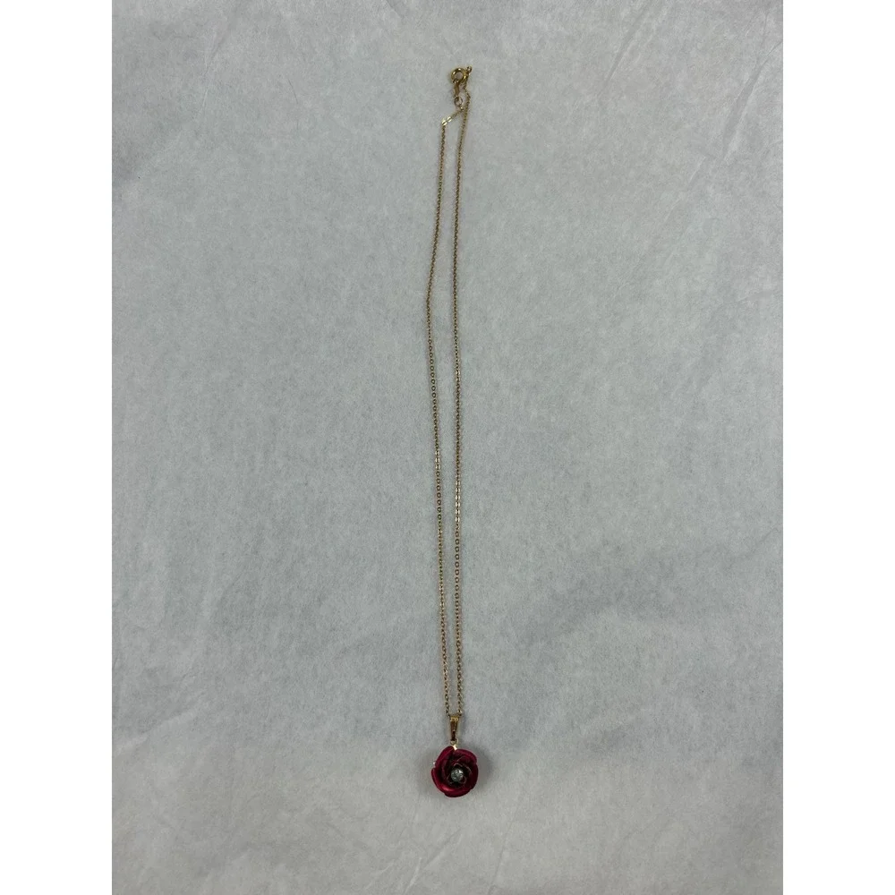 Enamel Rose Pendant Necklace with a 14K GF AMCO chain - Picture 8 of 9